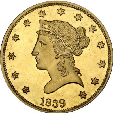 1839 Proof Liberty Head Gold Eagle Coin