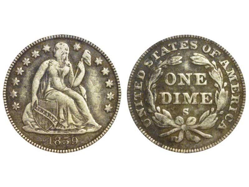 1859 S Seated Liberty Dime