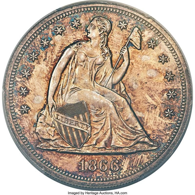 1866 No Motto Seated Liberty Dollar