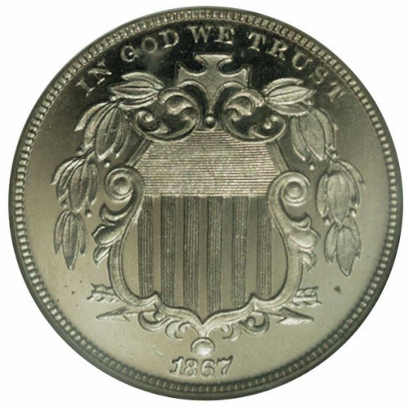 1867 Rays Cameo Proof Shield Nickel