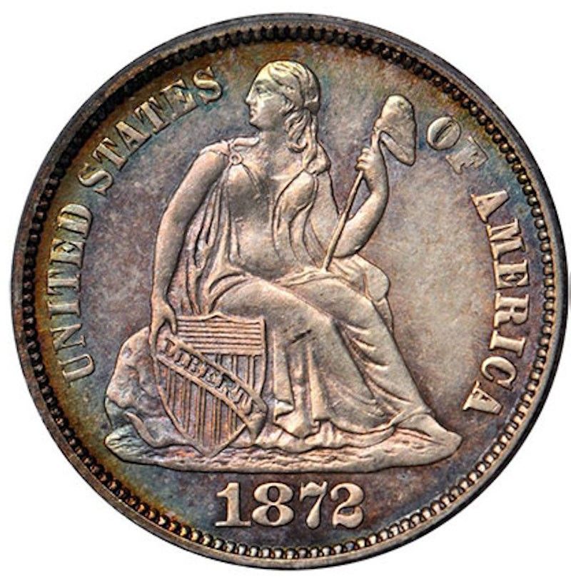 1872 CC Seated Liberty Dime