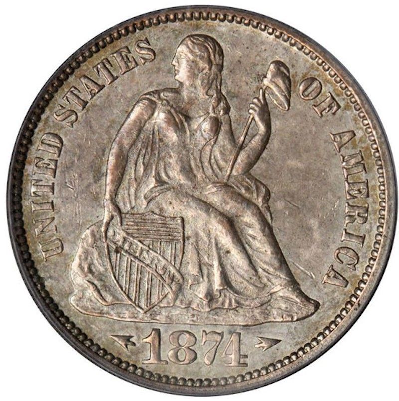 1874 CC Seated Liberty Dime With Arrows