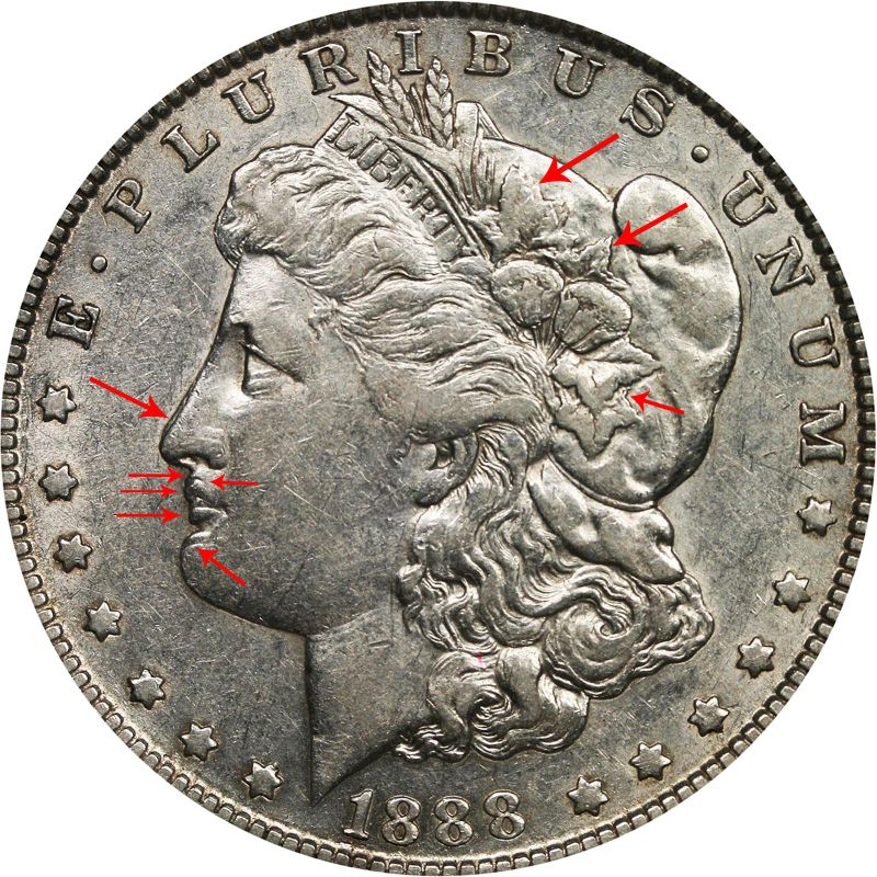 1888-O Double-Die Obverse “Hot Lips” Morgan Silver Dollar, Mint and Uncirculated