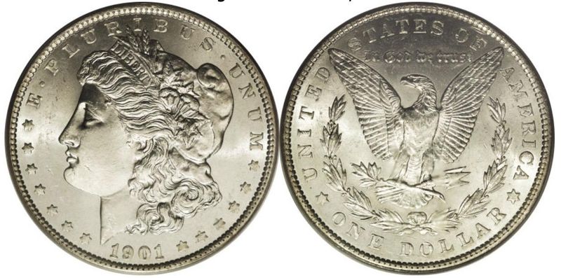 1901 Unmarked Morgan Silver Dollar, Mint and Uncirculated