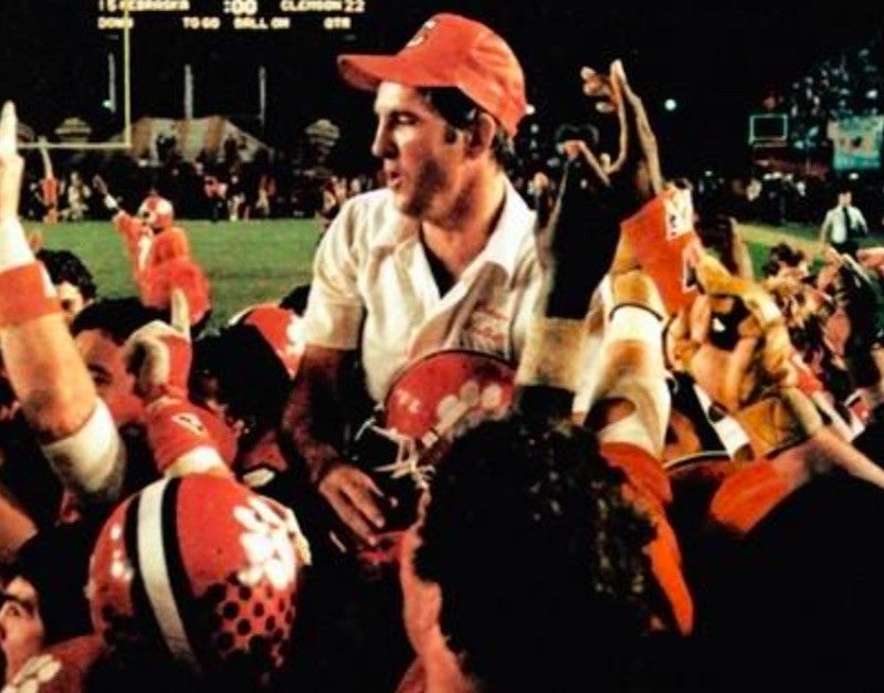 1981 Clemson Tigers celebrating with coach