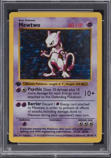 1999 1st Edition Shadowless Holo Mewtwo No. 10