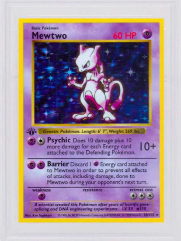 1999 First Edition Shadowless Holo Mewtwo No. 10