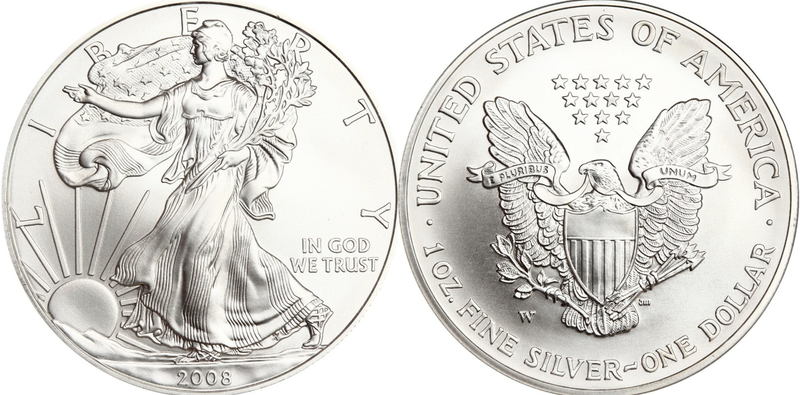 2008-W U.S. Reverse of 2007 Silver Eagle Dollar