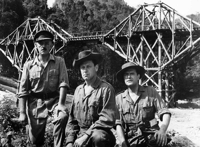 Alec Guinness, William Holden, and Jack Hawkins in The Bridge on the River Kwai