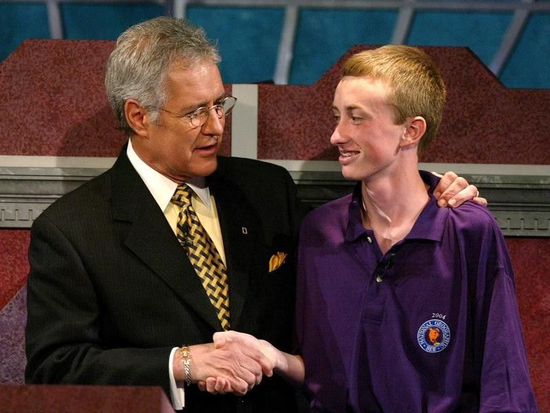 Alex Trebek hosting the 2004 National Geographic Bee