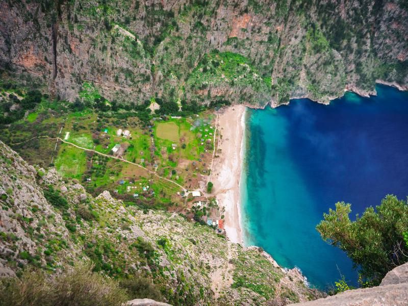 Amazing beach of the Butterfly Valley, Fethiye, Oludeniz, Mugla, Turkey. Lycian way. Summer and holiday concept. (Kelebekler Vadisi)