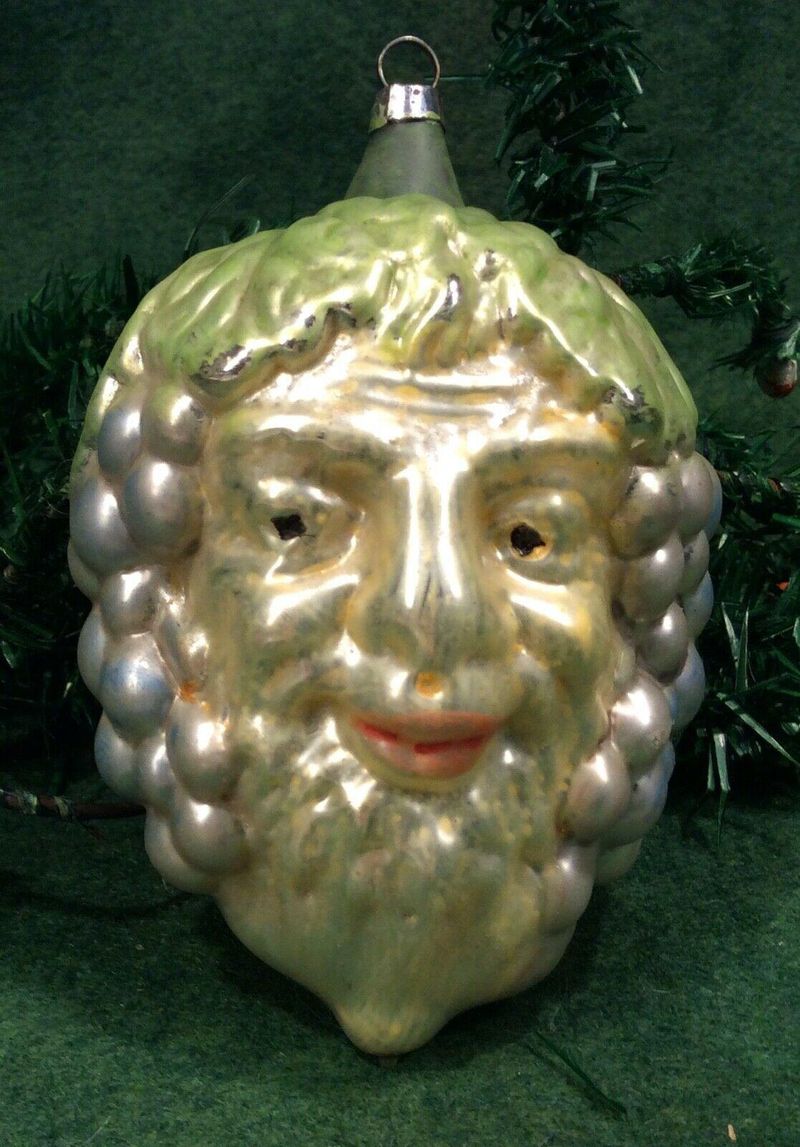 Antique German Blown Grapes With Face Christmas Ornament