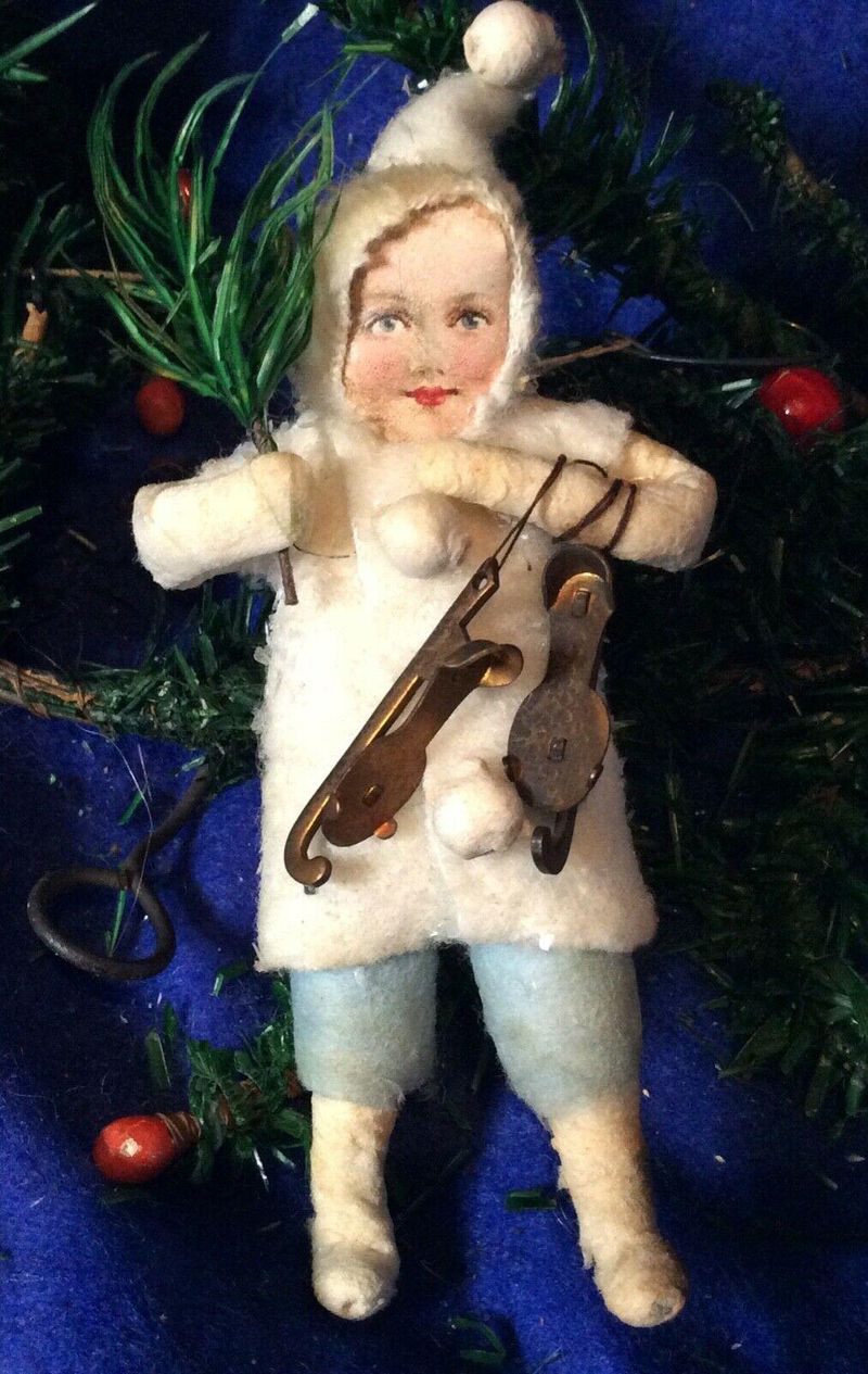 Antique German Cotton Girl Christmas Ornament