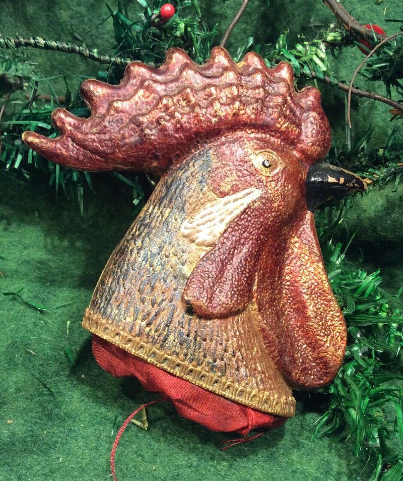 Antique German Dresden Paper Rooster Vintage Ornament