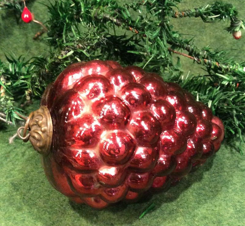 Antique German Red Grape Kugel Christmas Ornament