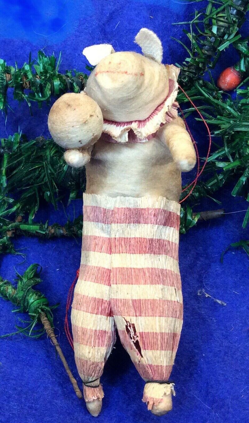 Antique German Spun Cotton Pig Ornament
