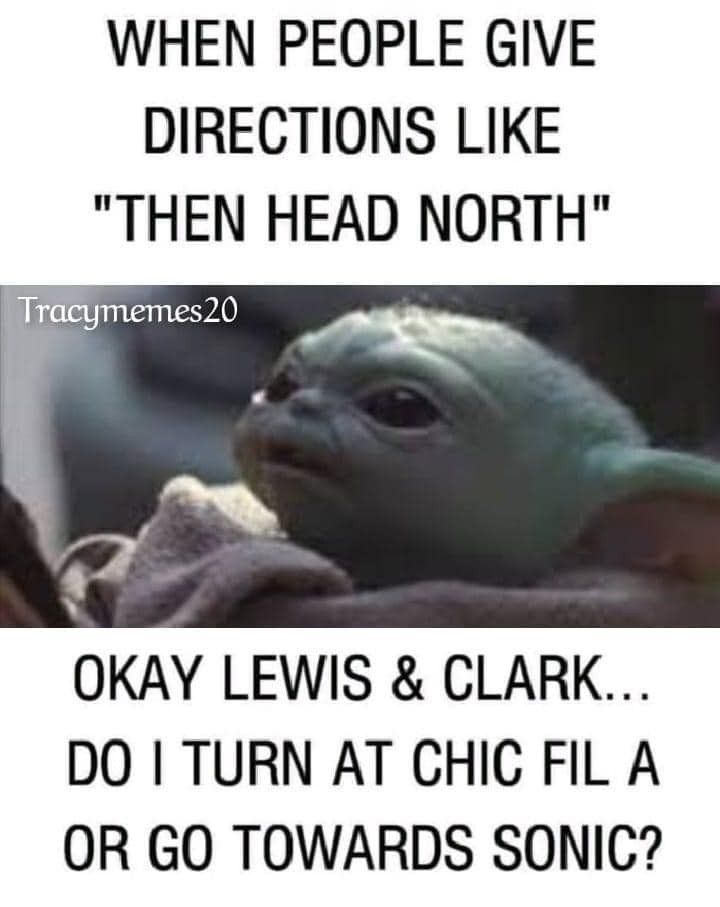 Baby Yoda giving directions meme