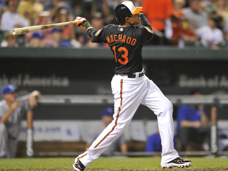 Baltimore Orioles hitter Manny Machado follows through