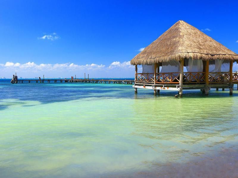 Beach palapa thatched roof in Cancun