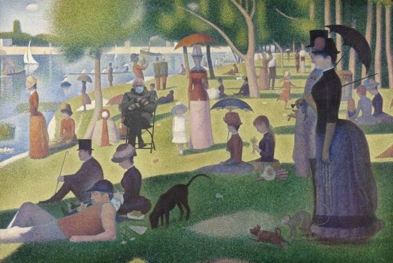 Bernie Sanders in A Sunday Afternoon painting by Georges Seurat