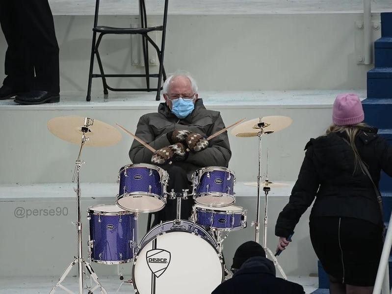 Bernie Sanders on drums