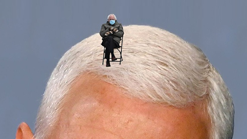 Bernie Sanders on Mike Pence's head