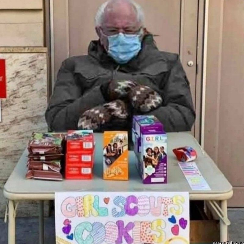Bernie Sanders selling Girl Scout cookies
