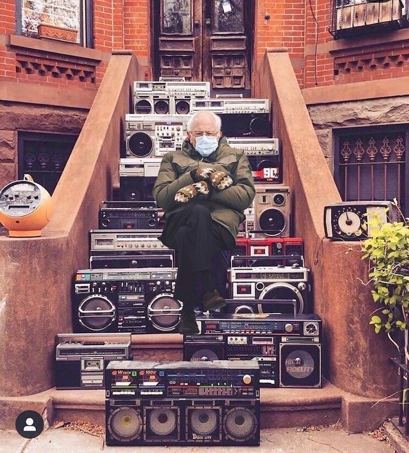 Bernie Sanders with boomboxes