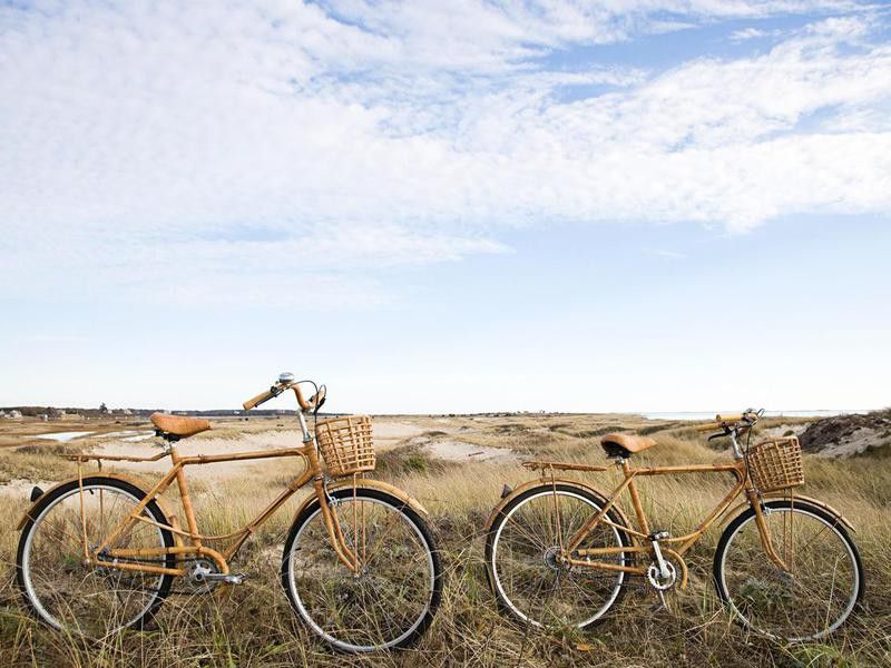 Bicycles near sand dunes in Cape Cod, Massachusetts