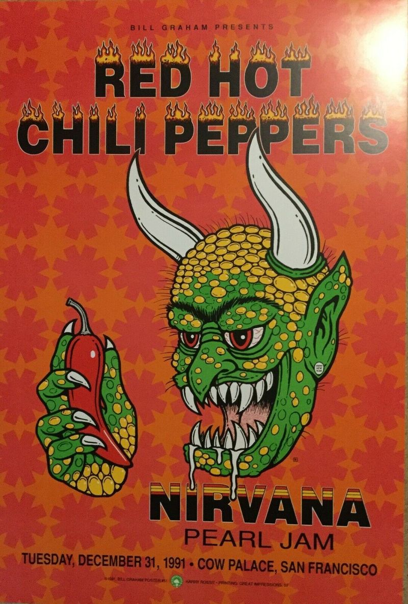 Bill Graham Red Hot Chili Peppers, Nirvana and Pearl Jam poster