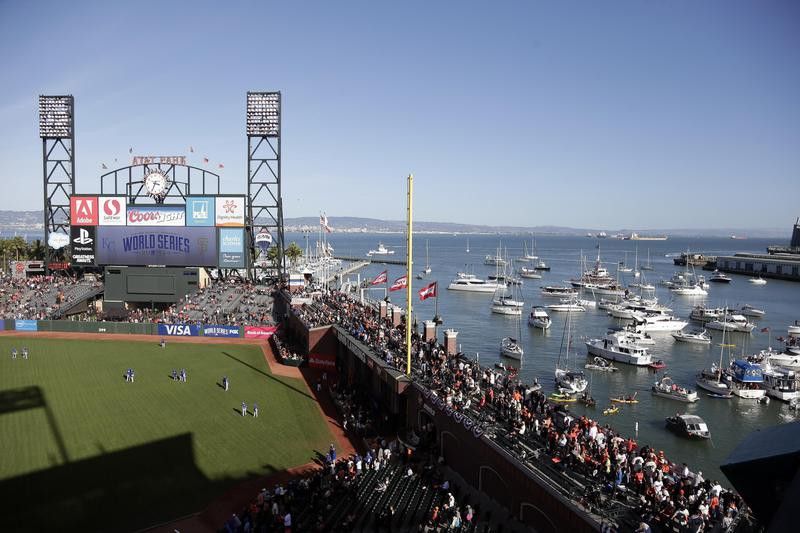 Boats and kayaks fill into McCovey Cove