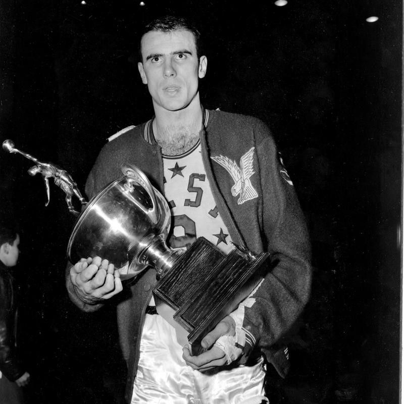 Bob Pettit holds his trophy
