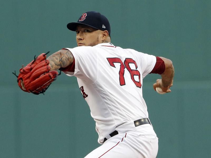Boston Red Sox starting pitcher Hector Velazquez delivers