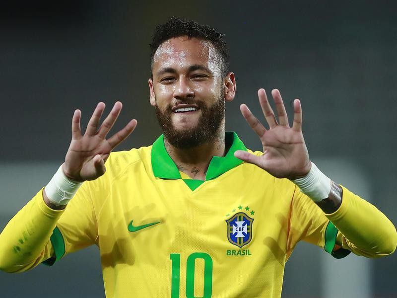 Brazil's Neymar celebrates after scoring penalty goal