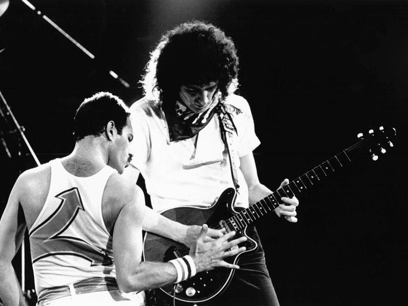 Brian May and Freddy Mercury in 1988
