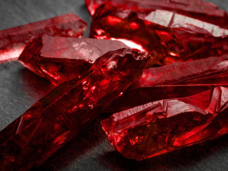 Bunch of red rough uncut ruby crystals