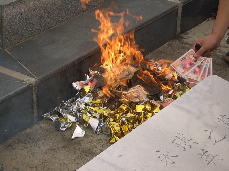 Burning money at the Hungry Ghost Festival