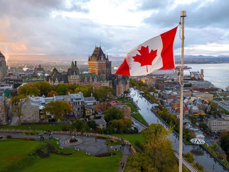 Canadian flag flying over Old Quebec City