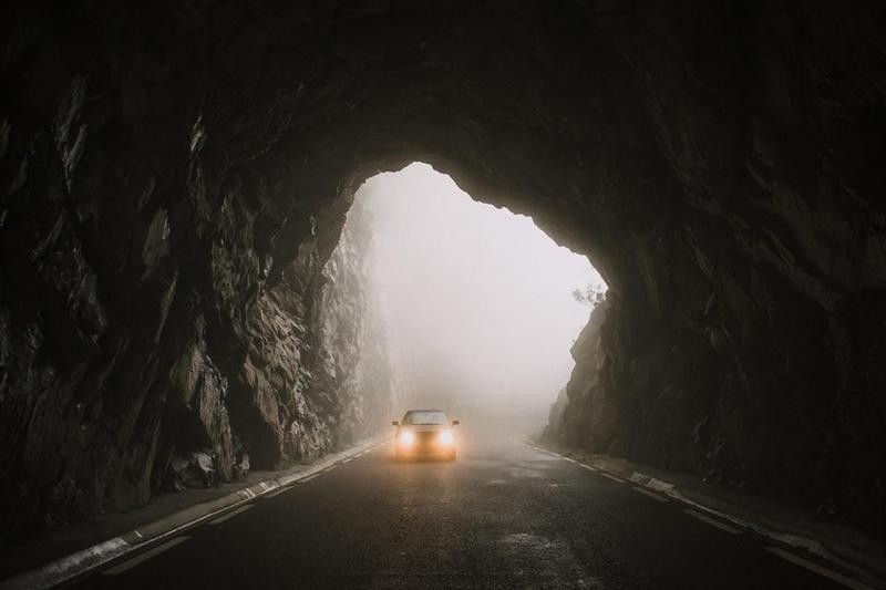Car entering tunnel