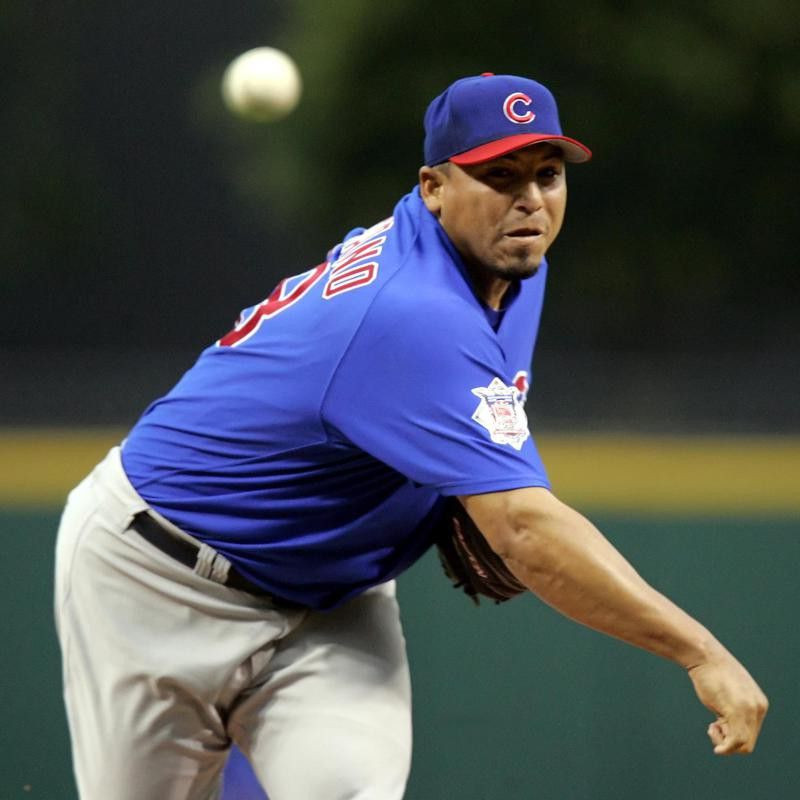 Carlos Zambrano throws pitch against Cleveland