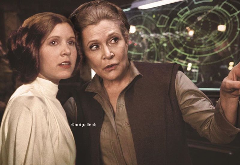 Carrie Fisher as Princess Leia young and old