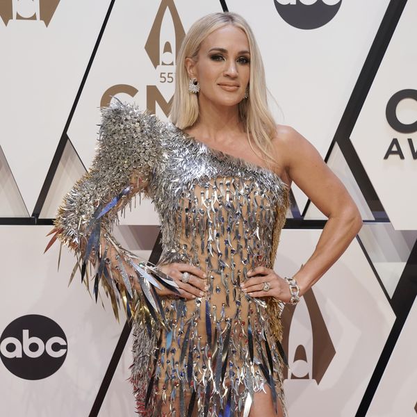 Carrie Underwood arrives at the 55th annual CMA Awards on Wednesday, Nov. 10, 2021, at the Bridgestone Arena in Nashville, Tenn. (AP Photo/Ed Rode)