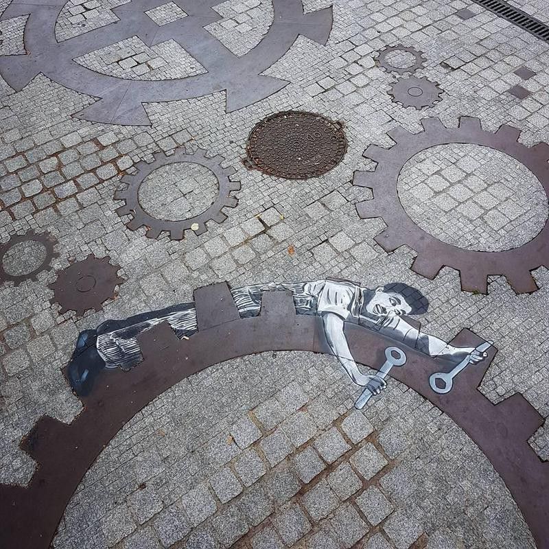 Chaplin street art in France