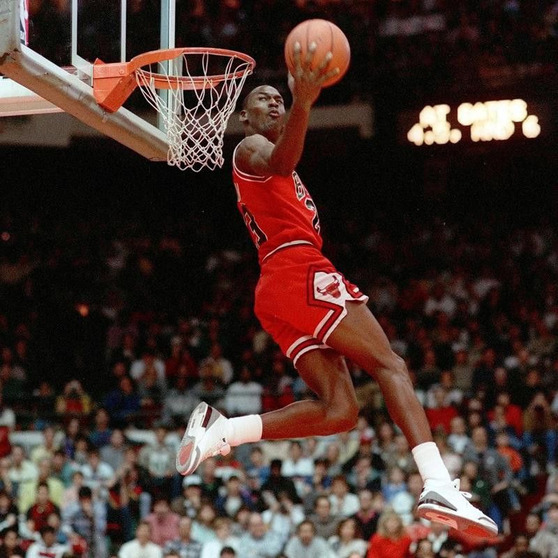 Chicago Bulls' Michael Jordan dunks