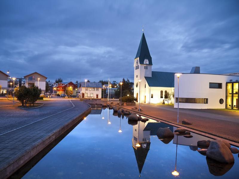 Churches in Reykjavik area at blue hour