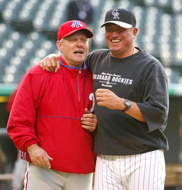 Clint Hurdle jokes with Phillies' Greg Gross