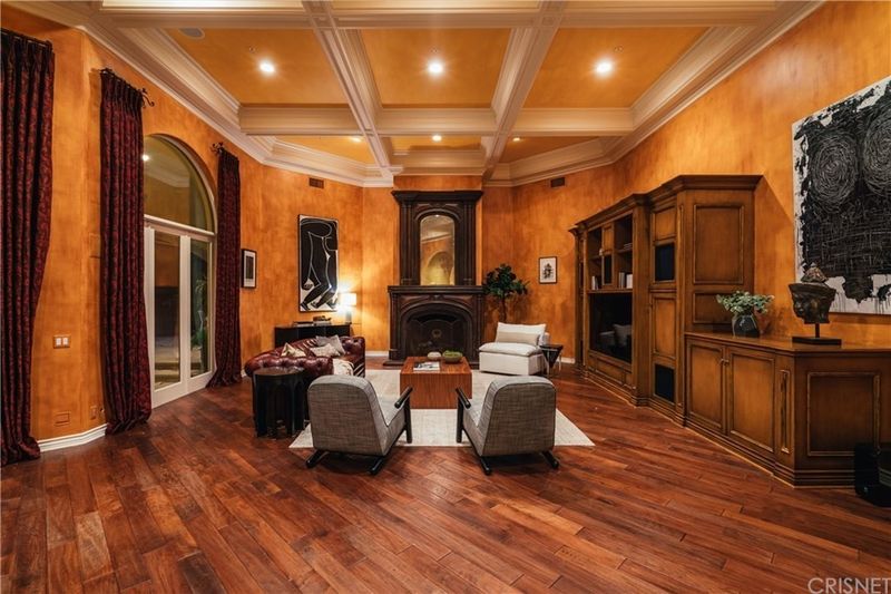 Coffered ceiling and hardwood floors