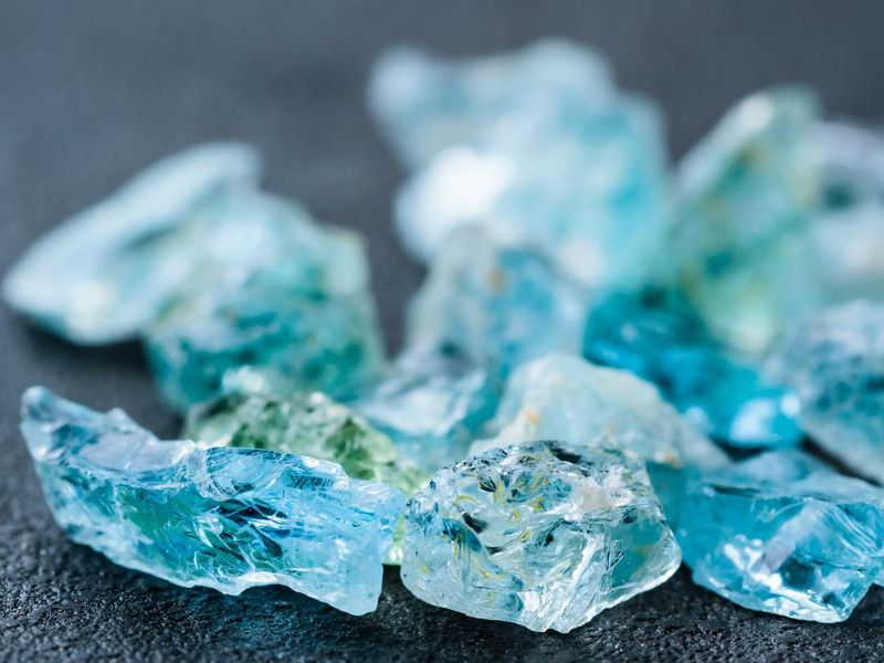 Collection of aquamarine crystals