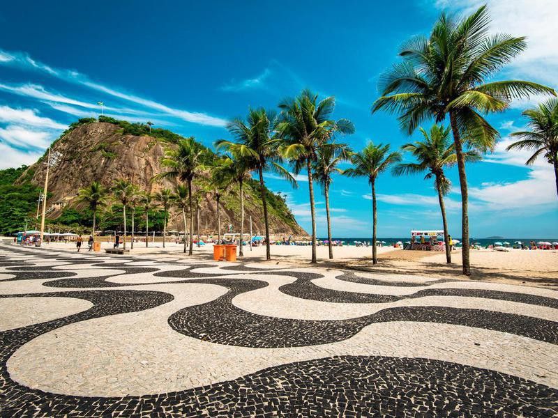 Copacabana Sidewalk Mosaic and Palm Trees in Rio de Janeiro