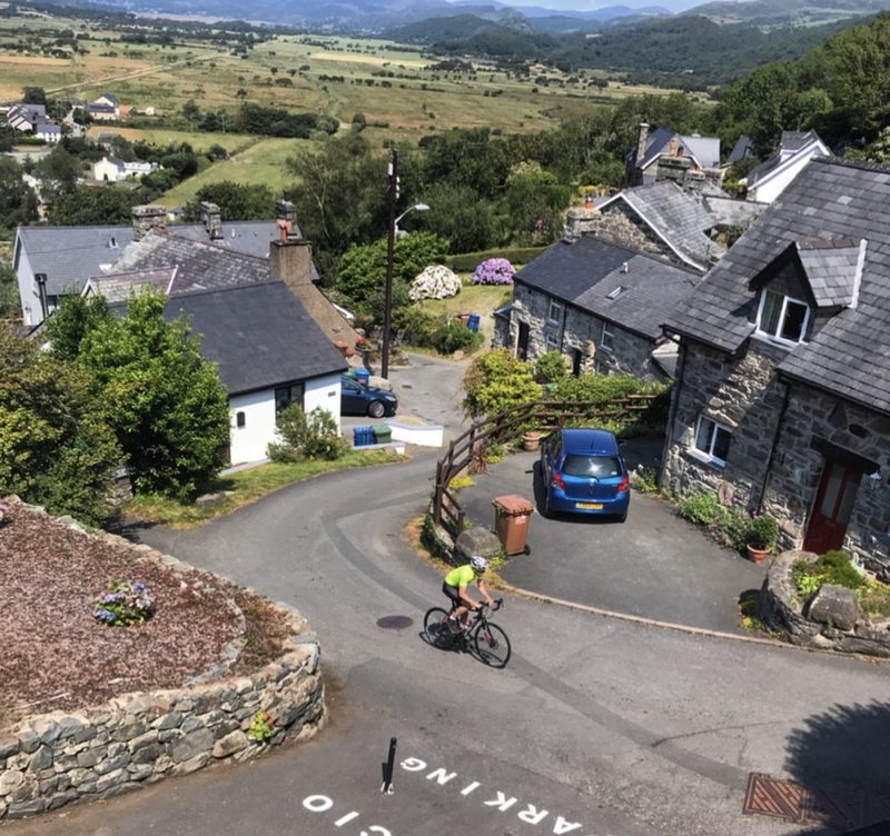 Cycling up Ffordd Pen Llech in Wales